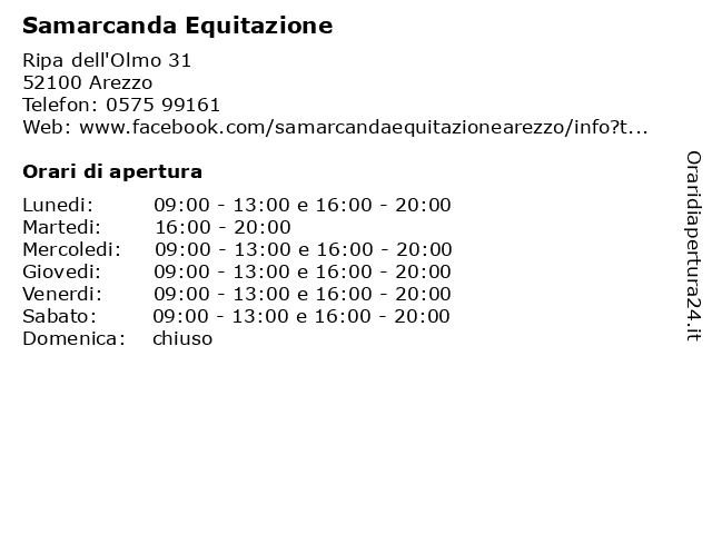 Orari di apertura Samarcanda Equitazione Ripa dell Olmo